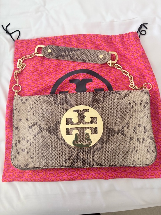 Tory Burch Handbags - Tory Burch Audra Reva Leather Python Print Shoulder/Clutch Bag